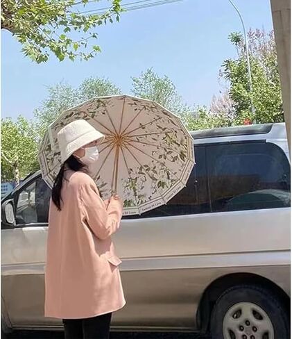 Folding umbrellas for rain and sun UPF 50+ UV Protection Windproof waterproofing and Strong Travel Essentials for Men Women 16 bones Wooden Handle pink umbrella for women in Saudi Arabia