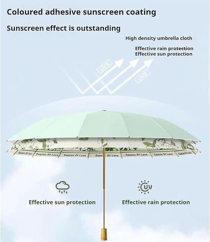 Folding umbrellas for rain and sun UPF 50+ UV Protection Windproof waterproofing and Strong Travel Essentials for Men Women 16 bones Wooden Handle pink umbrella for women in Saudi Arabia
