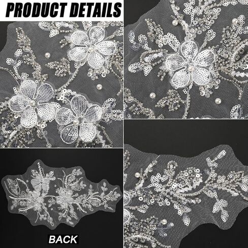 Gorgecraft 3D Pearl Flower Gauze Embroidery Lace requin aded beaded patches trim cloth black ont in Saudi Arabia