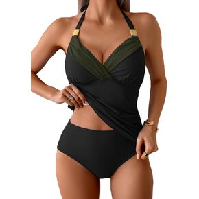 B2prity Womens Halter Tankini Swimsuits Tummy Control Two Piece Bathing Suits V Neck Swimwear with High Waisted Bottom in Saudi Arabia