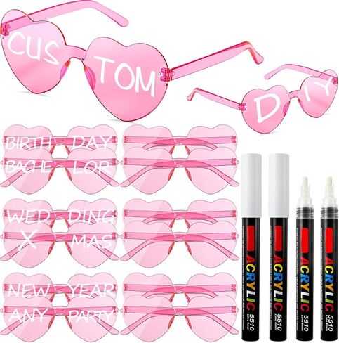 Flutesan 12 Pcs Personalized Heart Shaped Sunglasses Bulk Rimless Heart Glasses with 4 Markers for Adult DIY Birthday Wedding Bridal Party Favors in Saudi Arabia