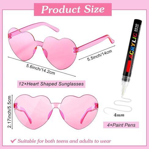 Flutesan 12 Pcs Personalized Heart Shaped Sunglasses Bulk Rimless Heart Glasses with 4 Markers for Adult DIY Birthday Wedding Bridal Party Favors in Saudi Arabia