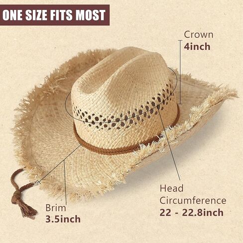 Wildarms Men’s Woven Straw Cowboy Hat Cowgirl Sun Beach Hat for Women Wide Brim Western Cowboy Hat with Decorative Bands in Kuwait
