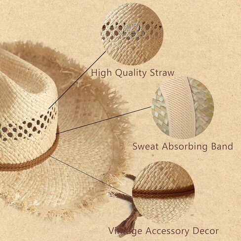 Wildarms Men’s Woven Straw Cowboy Hat Cowgirl Sun Beach Hat for Women Wide Brim Western Cowboy Hat with Decorative Bands in Kuwait