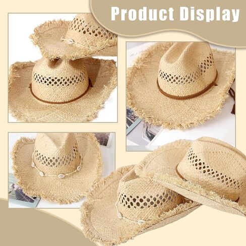 Wildarms Men’s Woven Straw Cowboy Hat Cowgirl Sun Beach Hat for Women Wide Brim Western Cowboy Hat with Decorative Bands in Kuwait