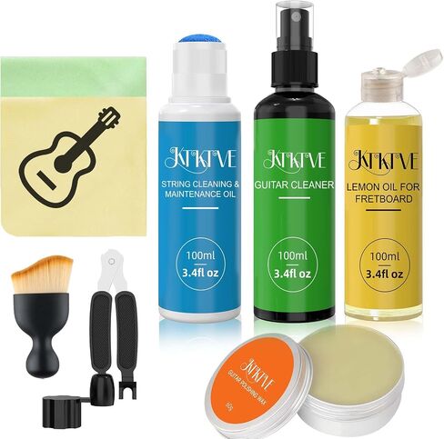 Guitar Cleaning Kit – 8-Pack Complete Care Set with Innovative Sponge Applicator | Guitar Cleaner, Lemon Oil(fretboard oil), Polish Wax, String Cleaner, Winder, Brush & Microfiber Cloth in Saudi Arabia