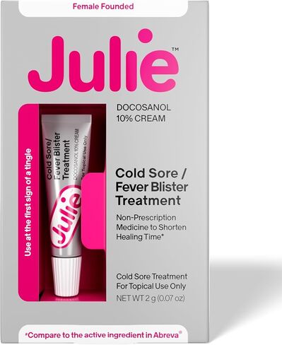 Julie Cold Sore Treatment | 10% Docosanol Antiviral Cream for Fast Relief of Fever Blisters | Over-The-Counter Lip Treatment | Heals & Protects | 0.07 oz Tube | Pack of 2 in Kuwait
