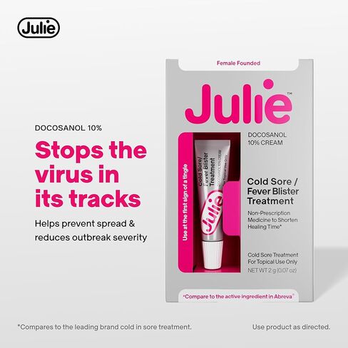 Julie Cold Sore Treatment | 10% Docosanol Antiviral Cream for Fast Relief of Fever Blisters | Over-The-Counter Lip Treatment | Heals & Protects | 0.07 oz Tube | Pack of 2 in Kuwait