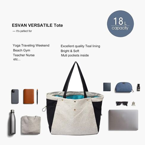 ESVAN Yoga Mat Bag, Gym Bag Tote Bag with Multi Pockets For Women Drawstring Yoga Mat Carrier Pilates Travel Workout Office in Saudi Arabia