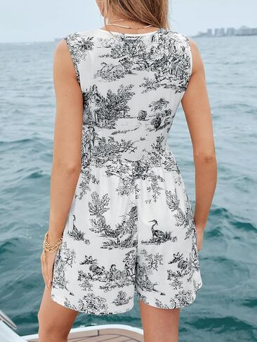 Cupshe Women's Romper v الرقبة المطبوعة الأزهار بلا أكمام عالية الخصر in Saudi Arabia