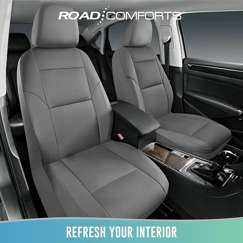 Road Comforts Full Set Leather Mesh Car Seat Cover - Front and Rear, Breathable & Stylish, Airbag Compatible, Universal Fit for Cars, SUVs, Trucks, and Vans - Gray in Kuwait