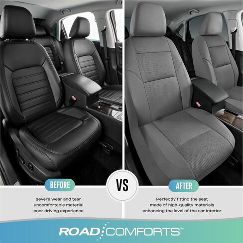 Road Comforts Full Set Leather Mesh Car Seat Cover - Front and Rear, Breathable & Stylish, Airbag Compatible, Universal Fit for Cars, SUVs, Trucks, and Vans - Gray in Kuwait