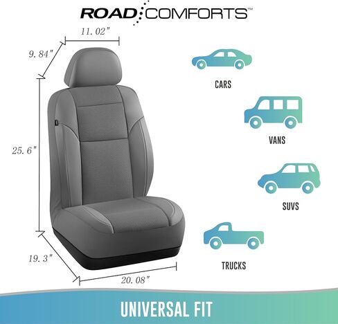 Road Comforts Full Set Leather Mesh Car Seat Cover - Front and Rear, Breathable & Stylish, Airbag Compatible, Universal Fit for Cars, SUVs, Trucks, and Vans - Gray in Kuwait