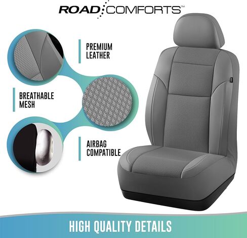 Road Comforts Full Set Leather Mesh Car Seat Cover - Front and Rear, Breathable & Stylish, Airbag Compatible, Universal Fit for Cars, SUVs, Trucks, and Vans - Gray in Kuwait