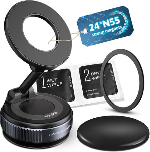 2025 Upgraded Vacuum Magnetic Phone Holder with 360° Rotation, 80LBS Ultra Suction Cup Phone Mount for MagSafe Cell Phone Holders, phone holder for Your Car/Mirror Mount for iPhone & Android (White) in Saudi Arabia