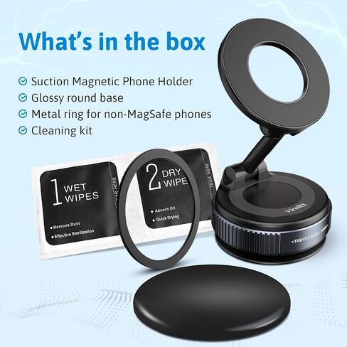 2025 Upgraded Vacuum Magnetic Phone Holder with 360° Rotation, 80LBS Ultra Suction Cup Phone Mount for MagSafe Cell Phone Holders, phone holder for Your Car/Mirror Mount for iPhone & Android (White) in Saudi Arabia