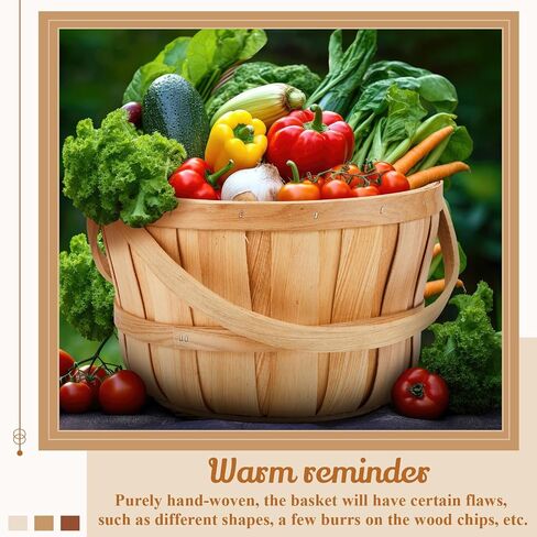 Marsui 16 Pcs Large Wooden Bushel Baskets 11 x 6.5'' Wicker Berry Apple Fruit Bushel Baskets with Handle for Autumn Harvest Garden Storage Farmers Personal or Commercial Use in Saudi Arabia
