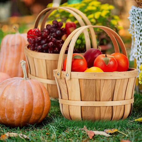 Marsui 16 Pcs Large Wooden Bushel Baskets 11 x 6.5'' Wicker Berry Apple Fruit Bushel Baskets with Handle for Autumn Harvest Garden Storage Farmers Personal or Commercial Use in Saudi Arabia