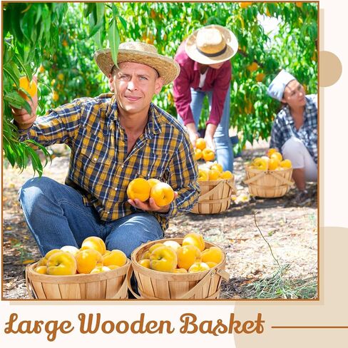 Marsui 16 Pcs Large Wooden Bushel Baskets 11 x 6.5'' Wicker Berry Apple Fruit Bushel Baskets with Handle for Autumn Harvest Garden Storage Farmers Personal or Commercial Use in Saudi Arabia