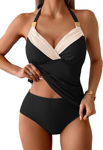 B2prity Womens Halter Tankini Swimsuits Tummy Control Two Piece Bathing Suits V Neck Swimwear with High Waisted Bottom in Saudi Arabia