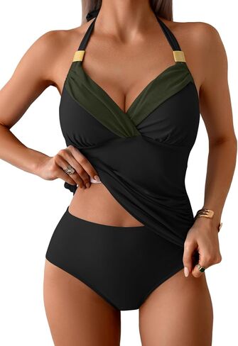 B2prity Womens Halter Tankini Swimsuits Tummy Control Two Piece Bathing Suits V Neck Swimwear with High Waisted Bottom in Saudi Arabia