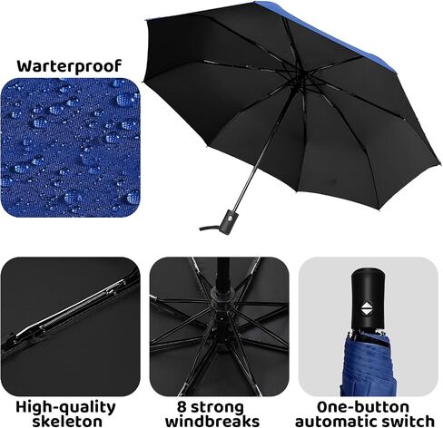 6Pcs Automatic Open Close Compact Windproof Travel Umbrella - Foldable Small Black Portable Rain Umbrellas for Men Women, Bulk Pack, Sombrillas de Lluvia in Saudi Arabia