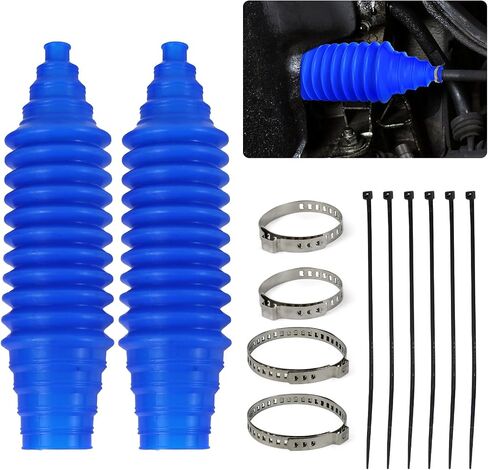 2PCS Car Rack and Pinion Boot, Silicone Steering Rack and Pinion Tie Rod Boots, Dustproof Pinion Bellow Boots with 6 Cable Ties & 4 Clamps, Universal Inner Tie Rod Boot (Black) in Saudi Arabia