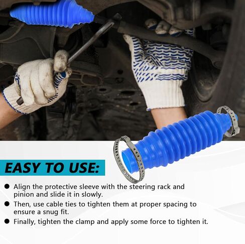 2PCS Car Rack and Pinion Boot, Silicone Steering Rack and Pinion Tie Rod Boots, Dustproof Pinion Bellow Boots with 6 Cable Ties & 4 Clamps, Universal Inner Tie Rod Boot (Black) in Saudi Arabia