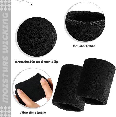 Bememo 24 Pcs Wrist Sweatbands Bulk Sports Wrist Bands for Men Women Breathable Athletic Tennis Wristbands Stretchy Absorbent Cotton Terry for Basketball, Baseball, Gym, Working Out in Saudi Arabia