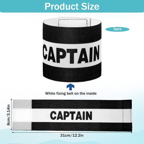 3pcs Captain Armbanss ، 8x31 cm/3.15x12 inch black soccer captain captain armaze lembal lembold step team sport armoal jabbling player band for adul in Saudi Arabia