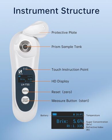 3-in-1 Digital Brix Refractometer with ATC/Refractive Index(RI), 0-95% Sugar Content, Fast Touchscreen Test for Honey/Fruit Juice/Coffee, Accurate Measurement with Precision Light-Blocking Cover in Saudi Arabia