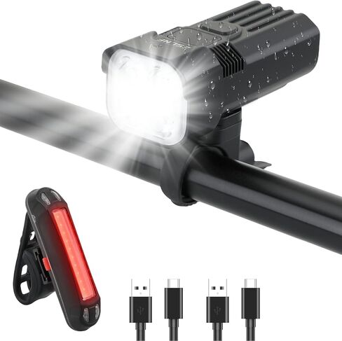 Bike Light for Night Riding,2000 Lumens Bicycle Front Headlight and Back Taillight with 6+5 Modes,3000mAh USB-C Rechargeable Waterproof LED Bright Bike Headlights for Cyclists and Commuters in Kuwait