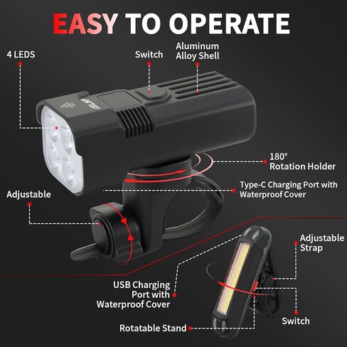Bike Light for Night Riding,2000 Lumens Bicycle Front Headlight and Back Taillight with 6+5 Modes,3000mAh USB-C Rechargeable Waterproof LED Bright Bike Headlights for Cyclists and Commuters in Kuwait
