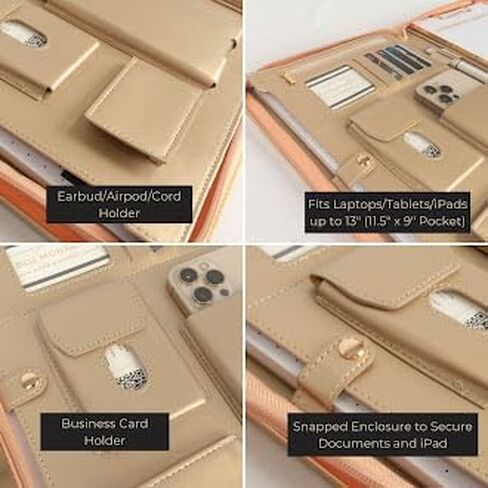 Blu Monaco Black Vegan Leather Portfolio Binder for Women - padfolio الاحترافية مع الإغلاق المغناطيسي وتقليم الذهب ، حالة منظم الأعمال in Saudi Arabia