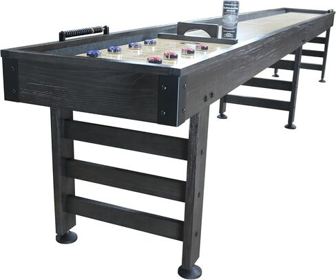Playcraft Saybrook Shuffleboard Table with DIY Assembly - Fully Knock-Down Shuffle Board Game Table with Abacus, 8 Pucks & Premium Wax - Pro Style Climate Adjusters - Midnight Charcoal Gray in Kuwait