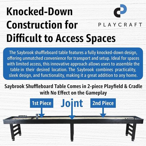 Playcraft Saybrook Shuffleboard Table with DIY Assembly - Fully Knock-Down Shuffle Board Game Table with Abacus, 8 Pucks & Premium Wax - Pro Style Climate Adjusters - Midnight Charcoal Gray in Kuwait