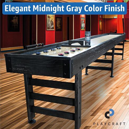 Playcraft Saybrook Shuffleboard Table with DIY Assembly - Fully Knock-Down Shuffle Board Game Table with Abacus, 8 Pucks & Premium Wax - Pro Style Climate Adjusters - Midnight Charcoal Gray in Kuwait