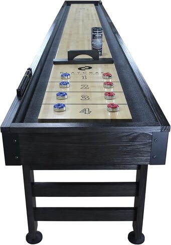 Playcraft Saybrook Shuffleboard Table with DIY Assembly - Fully Knock-Down Shuffle Board Game Table with Abacus, 8 Pucks & Premium Wax - Pro Style Climate Adjusters - Midnight Charcoal Gray in Kuwait