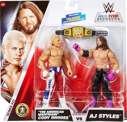 Mattel WWE Main Event Showdown Action Action 2-pack مع ملحق ، سلسلة #22 Cody Rhodes vs AJ STYLES Collection ، 6 بوصات in Saudi Arabia