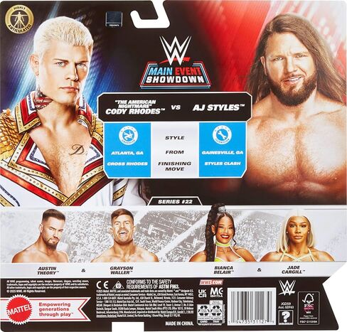 Mattel WWE Main Event Showdown Action Action 2-pack مع ملحق ، سلسلة #22 Cody Rhodes vs AJ STYLES Collection ، 6 بوصات in Saudi Arabia