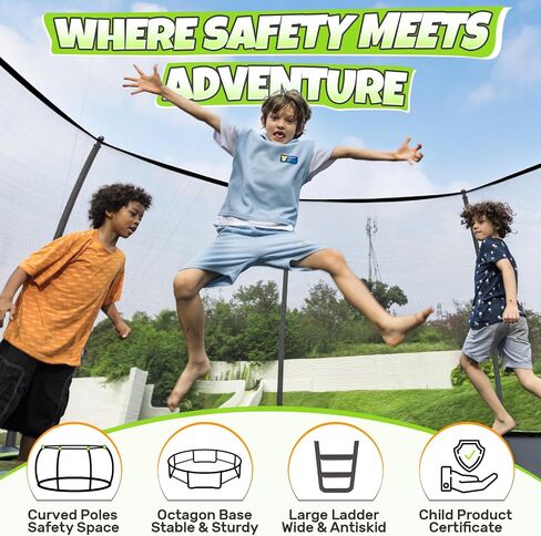 BCAN 8FT 10FT 12FT 14FT 15FT 16FT Recreational Trampoline with Enclosure for Kids Adults, ASTM Approved, Outdoor Trampolines with Ladder for Kids in Kuwait