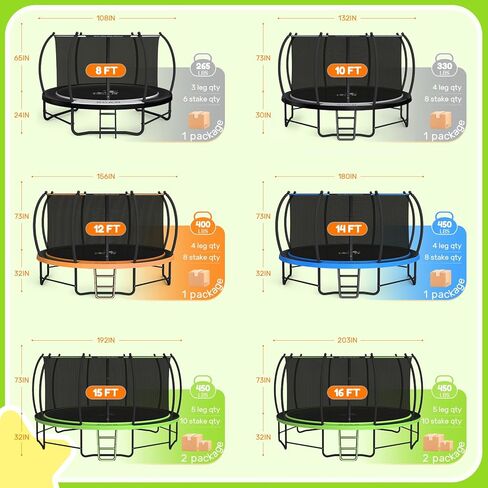 BCAN 8FT 10FT 12FT 14FT 15FT 16FT Recreational Trampoline with Enclosure for Kids Adults, ASTM Approved, Outdoor Trampolines with Ladder for Kids in Kuwait