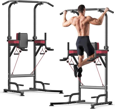 Dskeuzeew Pull Up Bar Free Standing for Garage Multi-Function Home Gym Strength, Pull Up Dip Station Assistive Trainer Height Adjustable with Elastic Ropes, Power Tower Training Heavy-Duty Fitness Equipment in Saudi Arabia