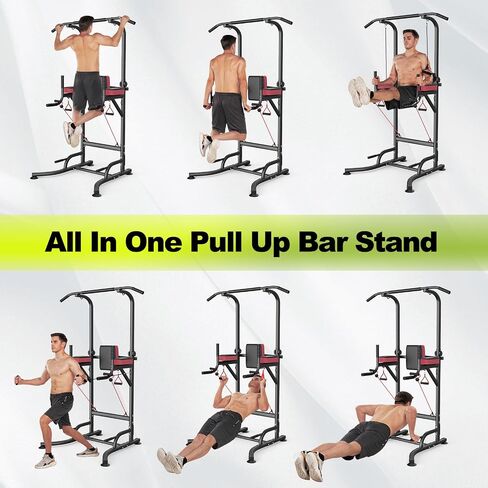 Dskeuzeew Pull Up Bar Free Standing for Garage Multi-Function Home Gym Strength, Pull Up Dip Station Assistive Trainer Height Adjustable with Elastic Ropes, Power Tower Training Heavy-Duty Fitness Equipment in Saudi Arabia