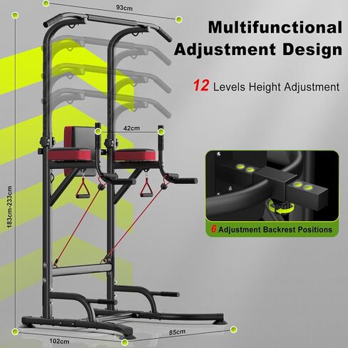 Dskeuzeew Pull Up Bar Free Standing for Garage Multi-Function Home Gym Strength, Pull Up Dip Station Assistive Trainer Height Adjustable with Elastic Ropes, Power Tower Training Heavy-Duty Fitness Equipment in Saudi Arabia