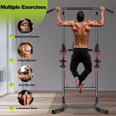 Dskeuzeew Pull Up Bar Free Standing for Garage Multi-Function Home Gym Strength, Pull Up Dip Station Assistive Trainer Height Adjustable with Elastic Ropes, Power Tower Training Heavy-Duty Fitness Equipment in Saudi Arabia