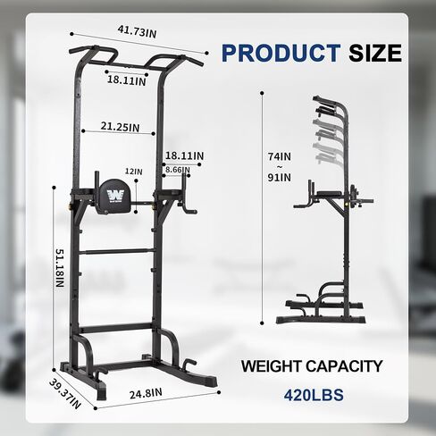 BARWING Pull Up Bar Station, Power Tower, Dip Station with 3D Backrest, Multi-Function Strength Training Stand Rack, Adjustable Height Dip Bar for Home Gym Workout Stand Fitness Exercise Equipment in Kuwait