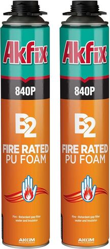 Akfix 840p Fire Block Spray Foam (2x25.3 Oz.) - لون برتقالي متخلف من إطفاء البولي يوريثان التوسع في الإغلاق على النافذة والباب ، ويمكن للطلاء | استخدام الأسلحة ، بندقية ونظافة غير مدرجة | 25.3 أوقية. 2 عبوة in Kuwait