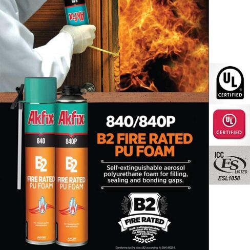 Akfix 840p Fire Block Spray Foam (2x25.3 Oz.) - لون برتقالي متخلف من إطفاء البولي يوريثان التوسع في الإغلاق على النافذة والباب ، ويمكن للطلاء | استخدام الأسلحة ، بندقية ونظافة غير مدرجة | 25.3 أوقية. 2 عبوة in Kuwait