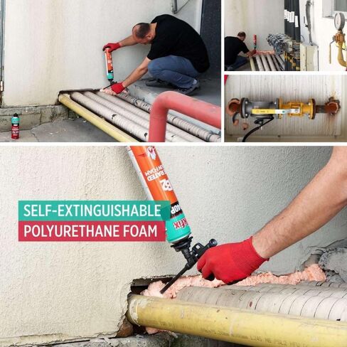 Akfix 840p Fire Block Spray Foam (2x25.3 Oz.) - لون برتقالي متخلف من إطفاء البولي يوريثان التوسع في الإغلاق على النافذة والباب ، ويمكن للطلاء | استخدام الأسلحة ، بندقية ونظافة غير مدرجة | 25.3 أوقية. 2 عبوة in Kuwait